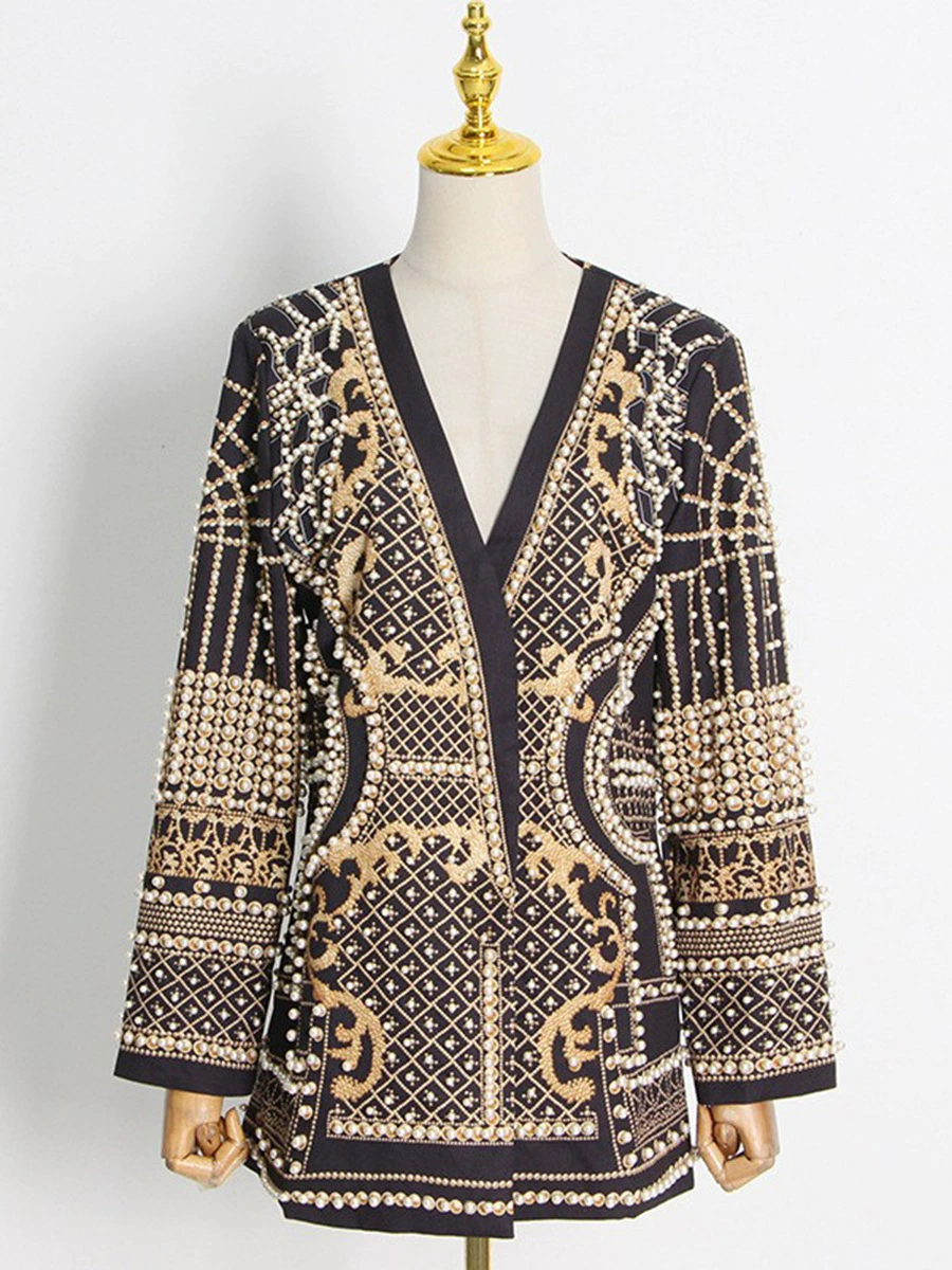 Suit jacket, retro spring classic, long-sleeve, high-quality beaded embellishment