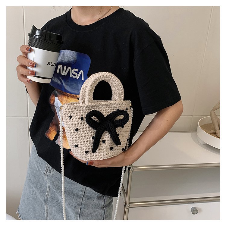 Femmes Moyen Coton Pois Noeud D'Arc Mignon Style Vintage Perlage Ouvert Sac Seau display picture 10