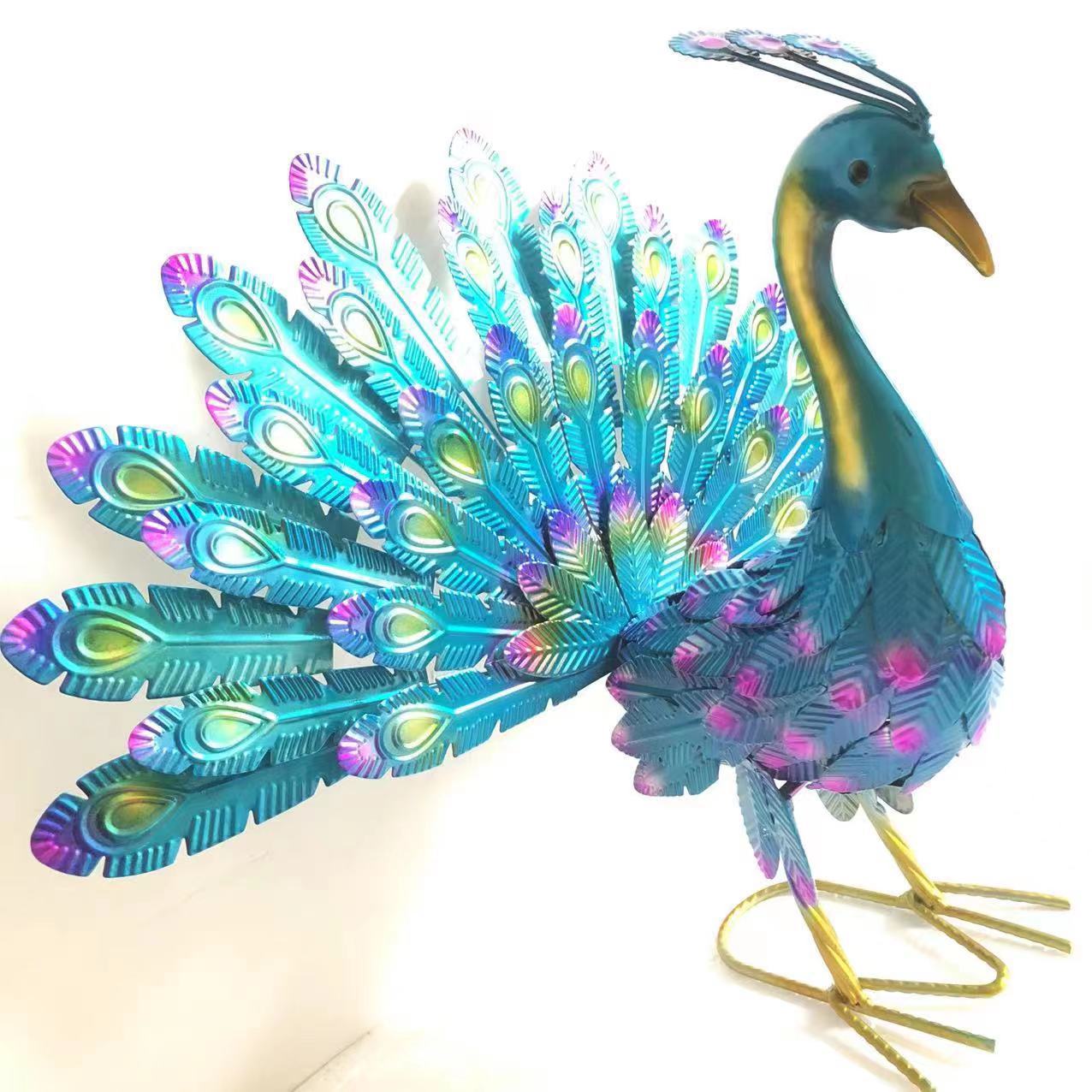 跨境新品Metal peacock statue铁艺孔雀摆件动物工艺品花园装饰品