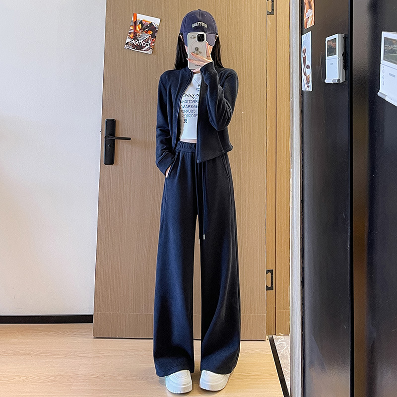 灰色运动套装女秋季2025新款羊绒卫衣外套休闲裤子两件套慵懒风|undefined