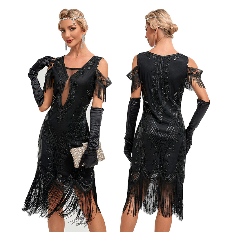 1920s Art Deco Fringe Flapper Dress With Beaded Embroidery, Plus Size Gatsby Party Cocktail Dress For Women_ecoleips.com