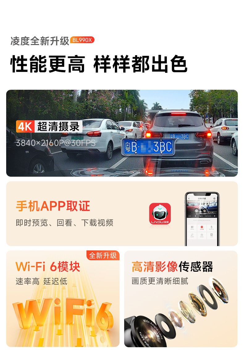 Lingdu Driving Recorder Ultra-High-Definition Night Vision Wire-Free 2026 New Model 360 Panoramic Parking Monitoring Bl990X