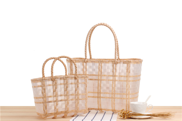 Plaid Striped Hand-carrying Transparent Waterproof Plastic Hand-woven Bag 48*27*15cm display picture 2