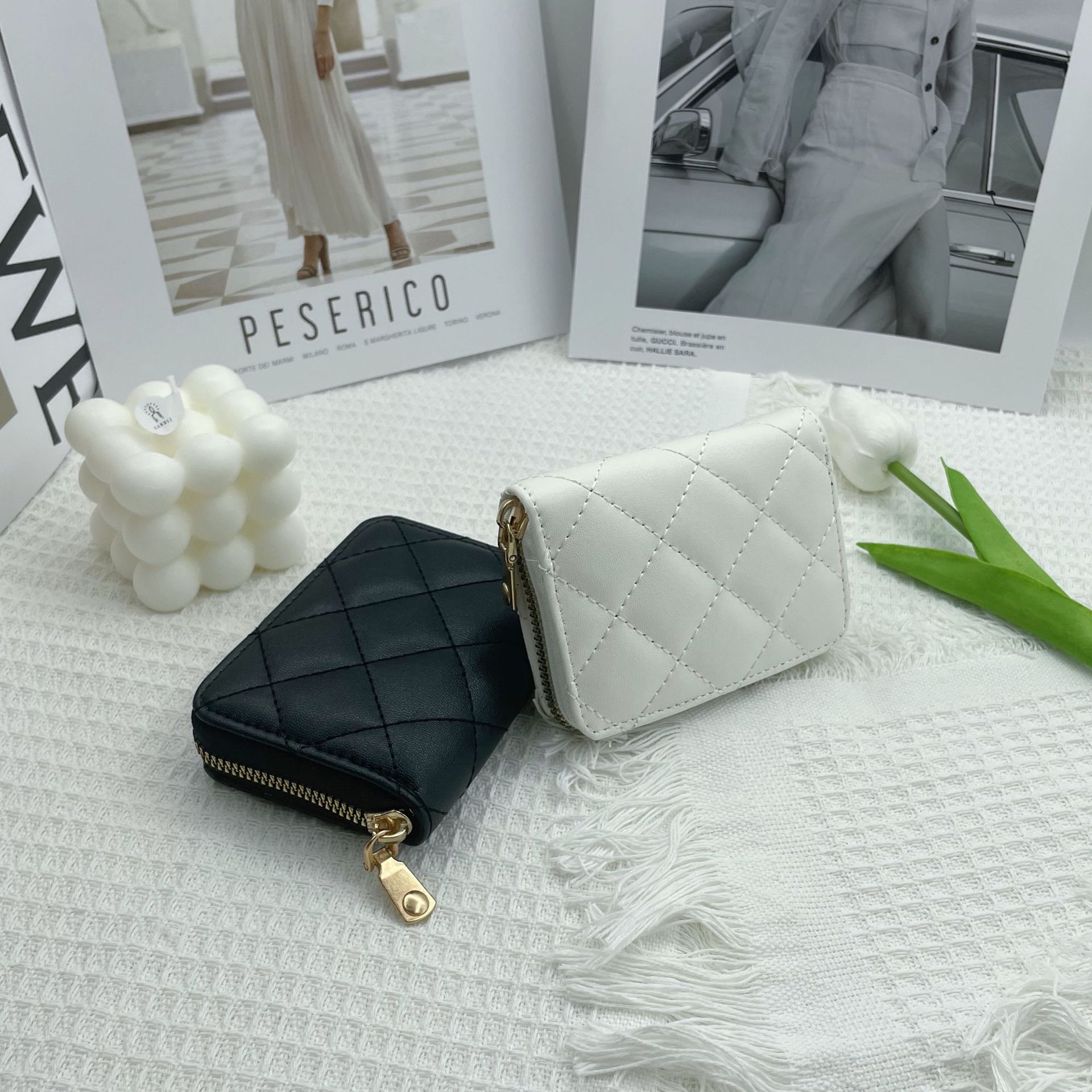 Tarjetero pequeño bordado con diseño rombo, funda protectora de tarjetas para mujer, monedero compacto con 9 ranuras, estilo 2022