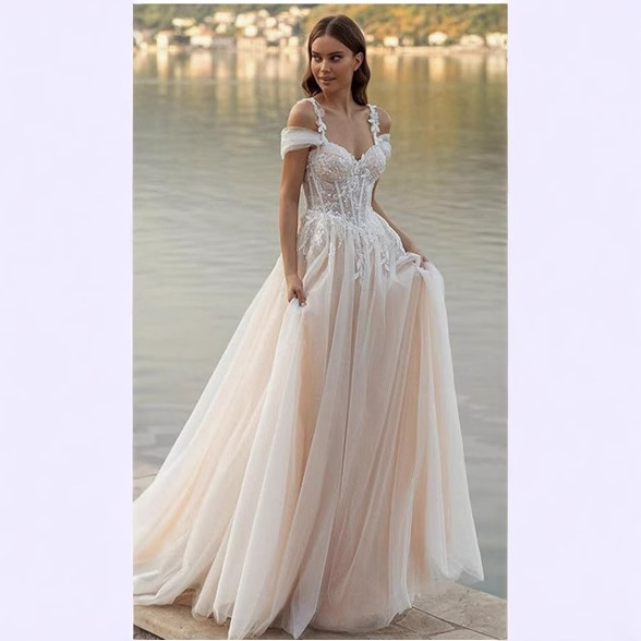 Shoulder Wedding Dress Mori 2025 New Simple A- Shoulder Slim-Fit Fishtail Travel Shot Small Trailing Soft Yarn Slimming