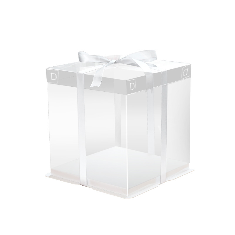 Caja de pastel transparente caja de embalaje para hornear de cumpleaños de doble capa elevada caja de embalaje de bocadillos portátil caja de regalo para niños al por mayor