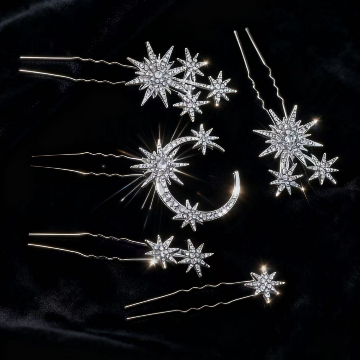 Nuevo conjunto creativo de todo fósforo combinación de accesorios para el cabello, luna geométrica simple, estrella, horquilla de diamantes, accesorios para la cabeza de novia femenina