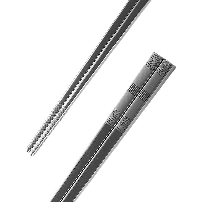 Año del Dragón patrón láser palillos cuadrados fu carácter hogar antideslizante láser palillos cuadrados 304 vajilla de acero inoxidable