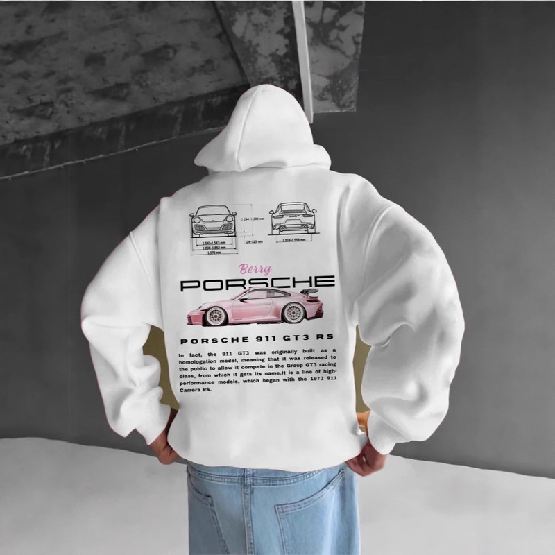 2025 Spring Cross-Border Popular Car Print Men's Hoodie Heartbeat Pattern Hooded Sweatshirt Hot Sale