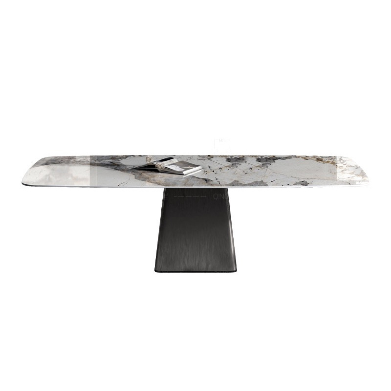 Italiano minimalista Placa de roca de acero inoxidable mesa de comedor y silla combinación rectangular Luz de lujo de alta gama hogar pequeño apartamento mesa de comedor brillante