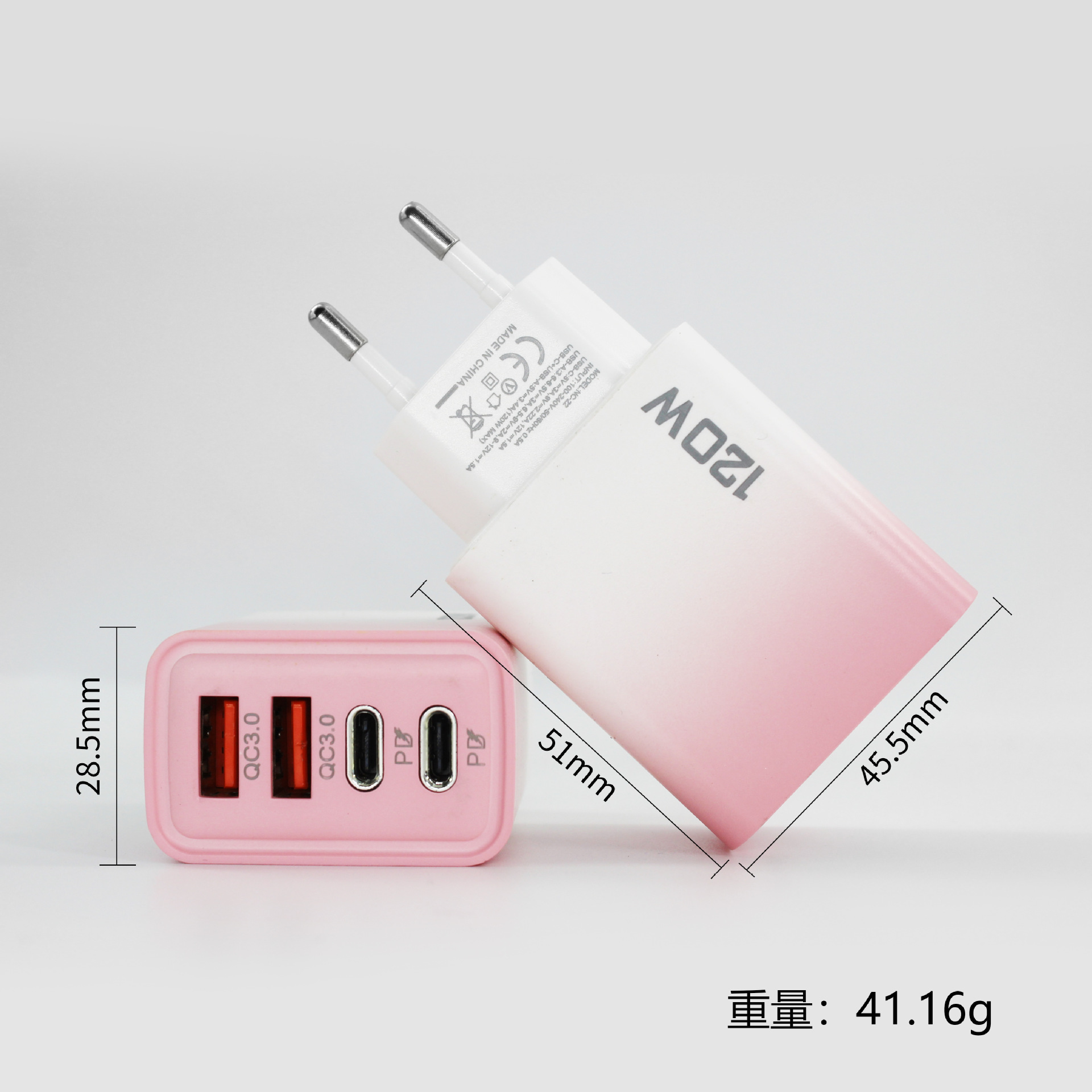 Cargador de carga rápida transfronterizo de 120W dual USB dual Tipo-c cabezal de carga multipuerto estándar de EE. UU. Cargador de teléfono móvil europeo