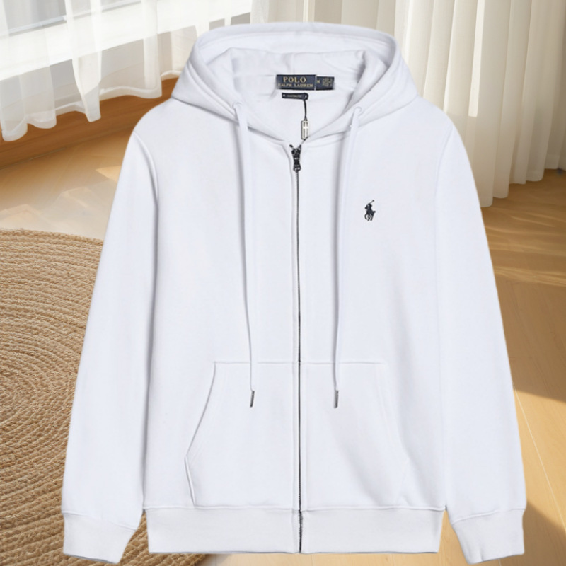 Cross-Border Rl Hooded Sports Sweatshirt Basic Pony Logo Embroidered Zipper Cardigan Men's Casual Cotton Hoodie Jacket