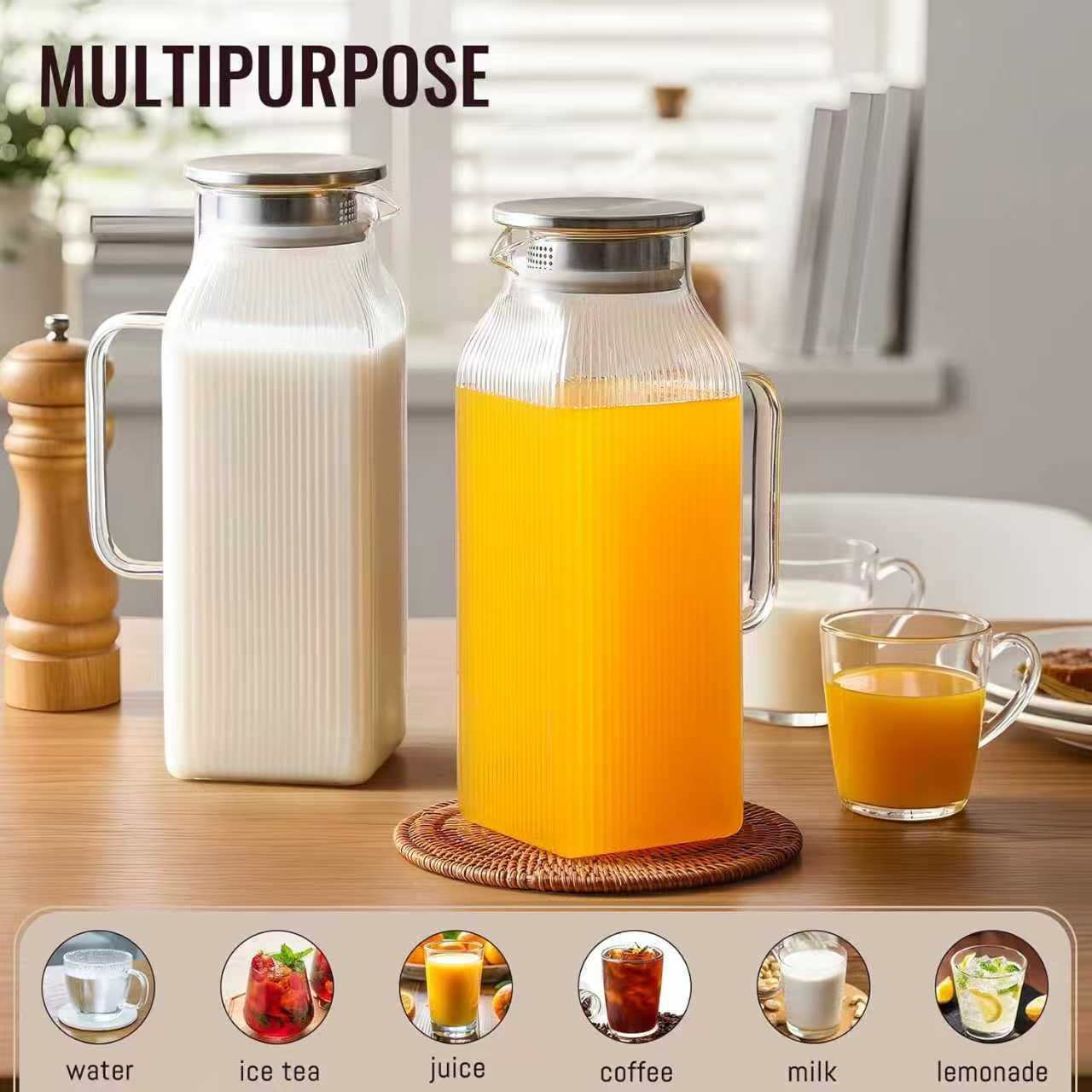 Botella de agua fría de vidrio con alto contenido de borosilicato, restaurante doméstico, olla de jugo engrosada con aislamiento térmico de gran capacidad, olla de bebida fría de alta calidad