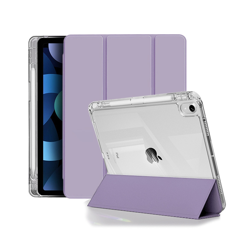 Funda protectora para iPad, soporte tríptico, funda para tableta, tapa abatible, alta transparencia, anticaídas, con diseño de ranura para lápiz.