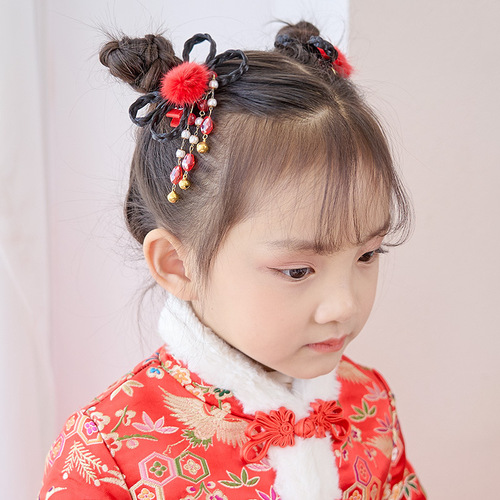Chinese wind hanfu tang suit baby hair wig braid of clamp children ancientry hanfu tassel hairpin headdress qipao Chinese new year birthday party hair accessories wholesale
