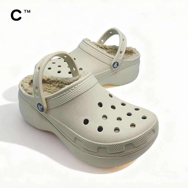 Cross Cloud Warm Cotton Croc Shoes Women's Outdoor Slippers Winter Plus Plush Thick-Soled Anti-Slip Toe-Toe Slippers