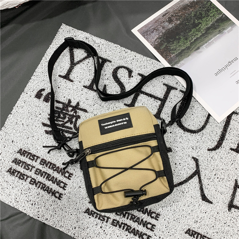 67g Weight Zipper Closure Type Single Shoulder Strap Strap Type Crossbody Bag Bags Type Nylon Material Letter Pattern Streetwear Style Square Shape Khaki, Light Grey, White, Black Color Small Size Small Nylon Letter Streetwear Square Zipper Crossbody Bag 70