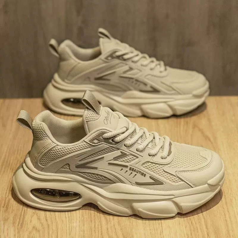 Мужские зимние кроссовки 2025: новая популярная модель, чисто черные, на толстой подошве, с воздушной подушкой, повседневные спортивные кроссовки в стиле «папиных» кроссовок, трендовые, в стиле INS.