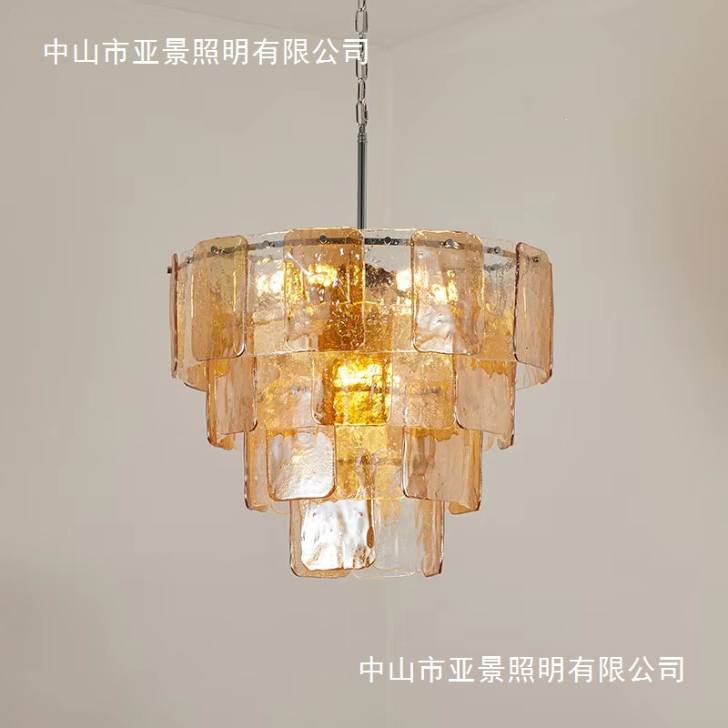 Murano Medieval French-Style Light Luxury Glass Art Chandelier for Restaurant, Villa, Model Home, Vintage Amber Chandelier