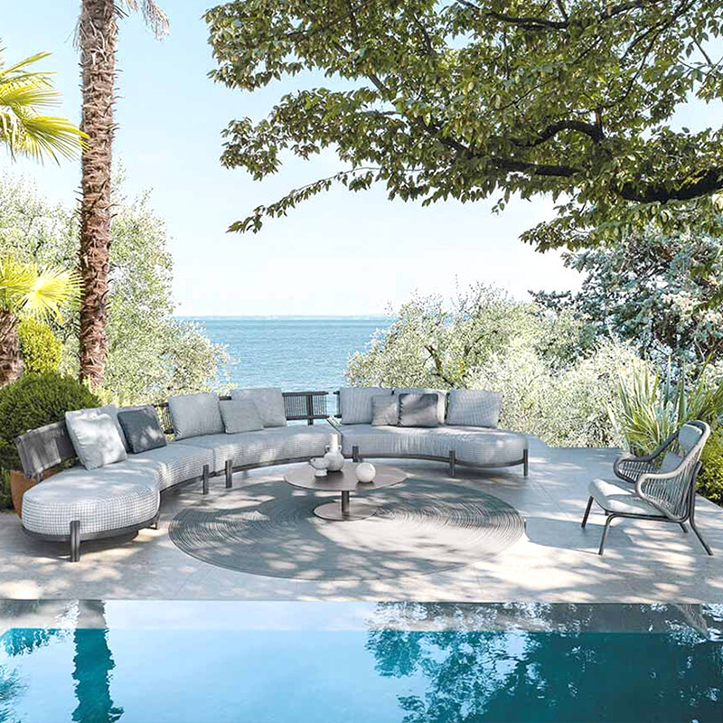 Jardín al aire libre sofá de caña patio hotel balcón impermeable ocio arco de aluminio silla de caña muebles combinados