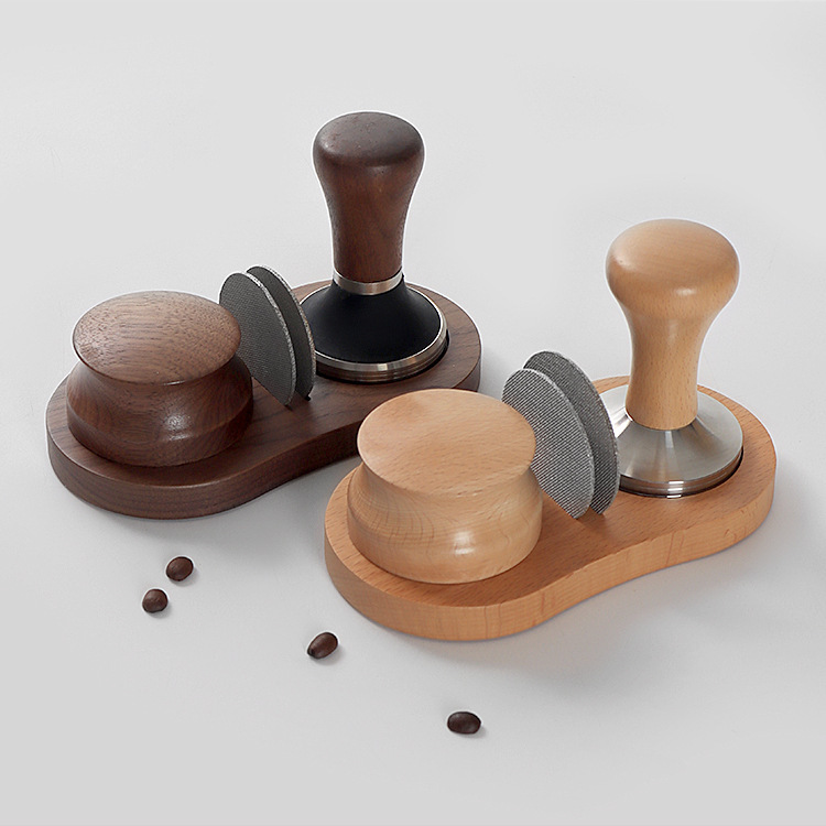 Coffee press powder seat powder distributor water net storage pad beech wood powder hammer walnut wood pressure filler bracket set appliance