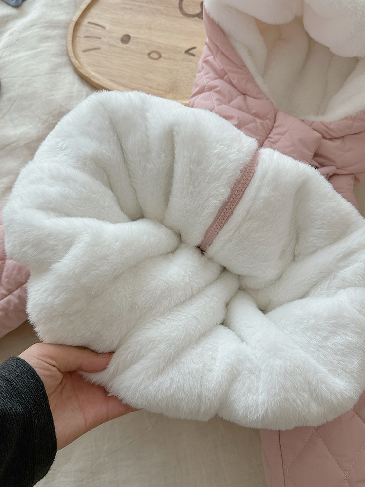 [en stock] chaqueta de algodón de invierno para niñas 2025 nuevo tipo de piel de conejo para niños con camisa de algodón espesa y dulce