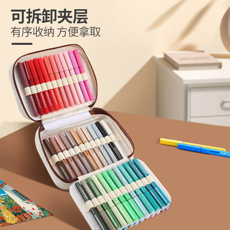 小学生向けアート専用ストレート液体ソフトヘッドアクリルマーカーペン、布袋包装、84色絵筆、水彩ペンをマスターする|undefined
