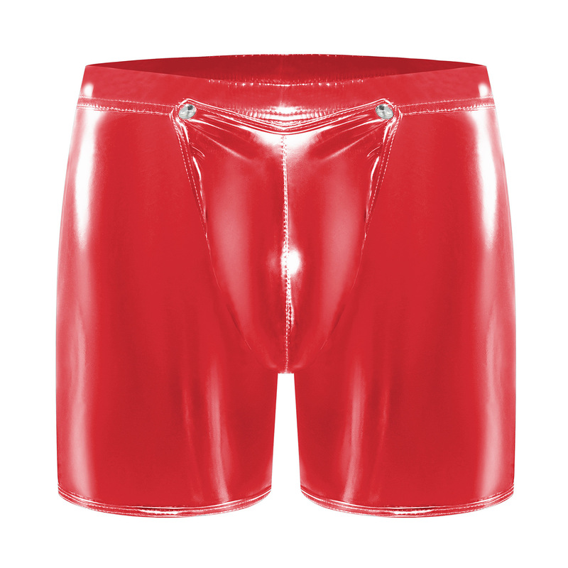 Cross-border Products Men's PVC Bright Leather Boxers Sexy Open Leather Shorts Accurate Size No Odor