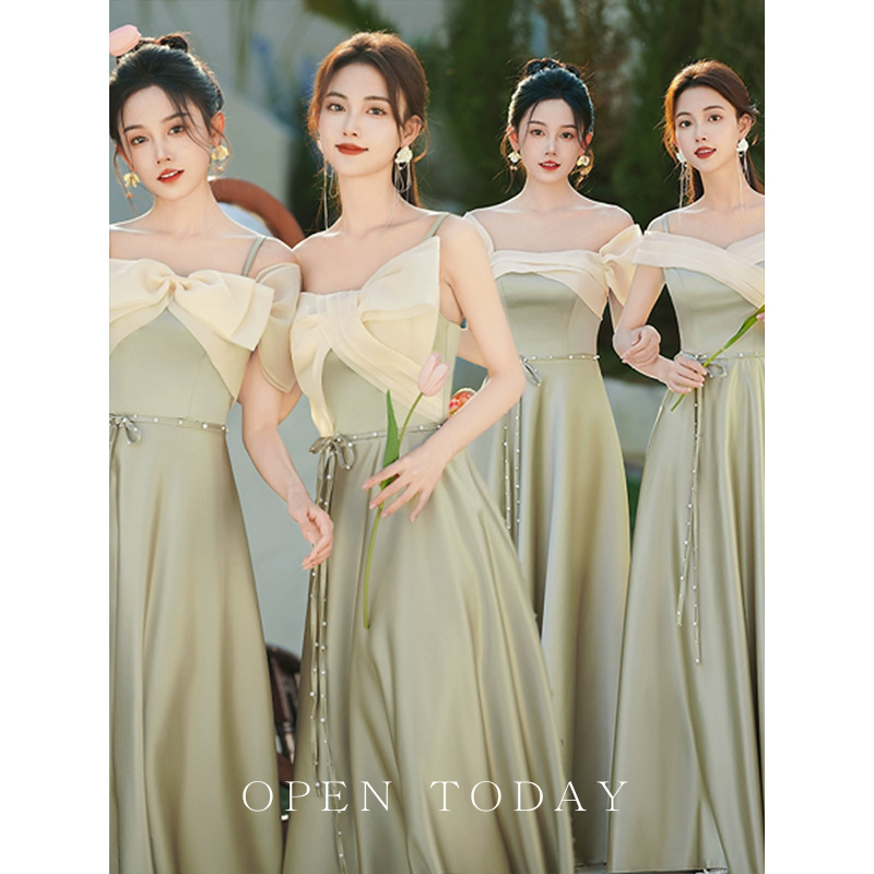 New Satin Bridesmaid Dress Green Niche High-End Sister Group Can Wear Beautiful Graduation Evening Dress Daily