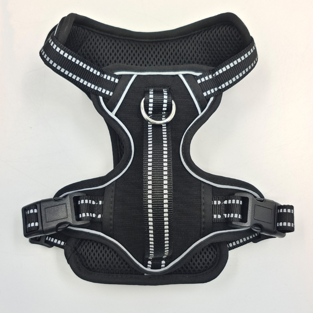 Pecho de mascota espalda reflectante cómodo a prueba de explosiones mango vertical pecho trasero traje de tracción perro caminando con mango chaleco de doble capa