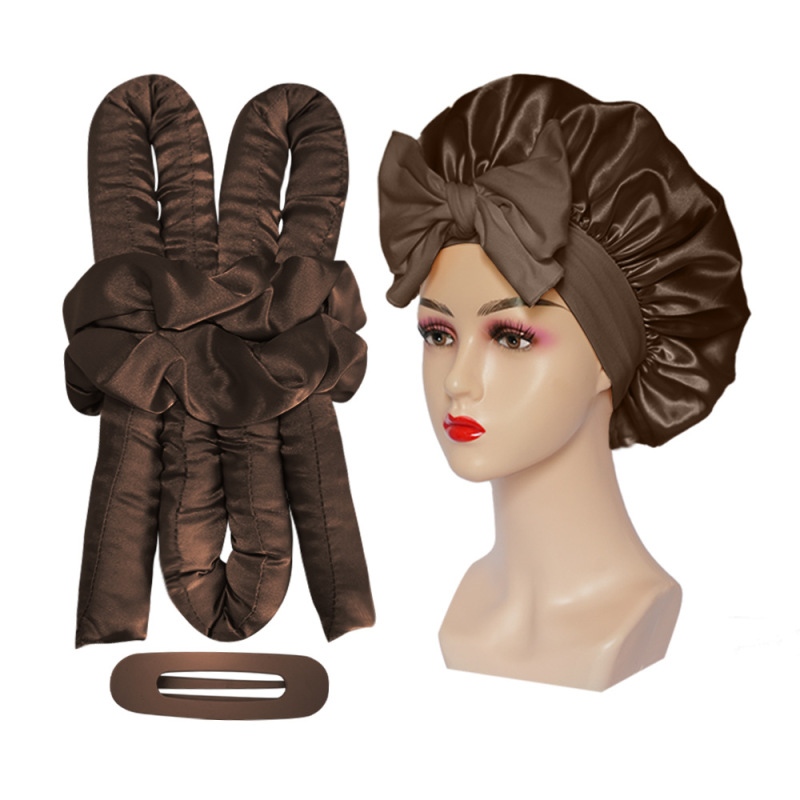 国境を越えたアマゾンの売れ筋サテンレイジーノンヒートヘアアイロンコンビネーションセットスリーピングキャップリボンスカーフセット|undefined