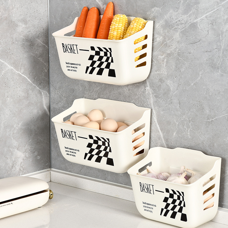Home Wall-Mounted Storage Basket, Wall-Mounted Countertop Dual-Purpose Multifunction Bathroom Hanging Basket Kitchen Preparing Fruits and Vegetables Storage Basket