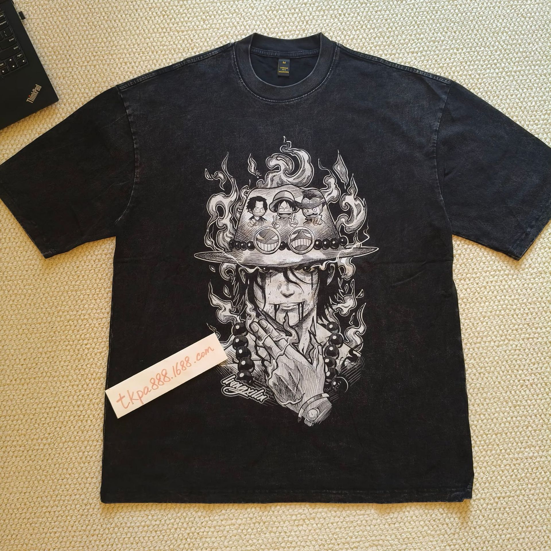 TKPA men's fashion brand T-shirt Japanese cartoon print wash water old retro trendy loose cotton short-sleeved T-shirt men