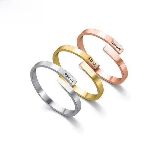 Elegant and Simple Polished Plain Band Titanium Steel Open Ring for Women, Hot Selling in Europe and America, Personality DIY Engraving, Adjustable Finger Size, Tail Ring