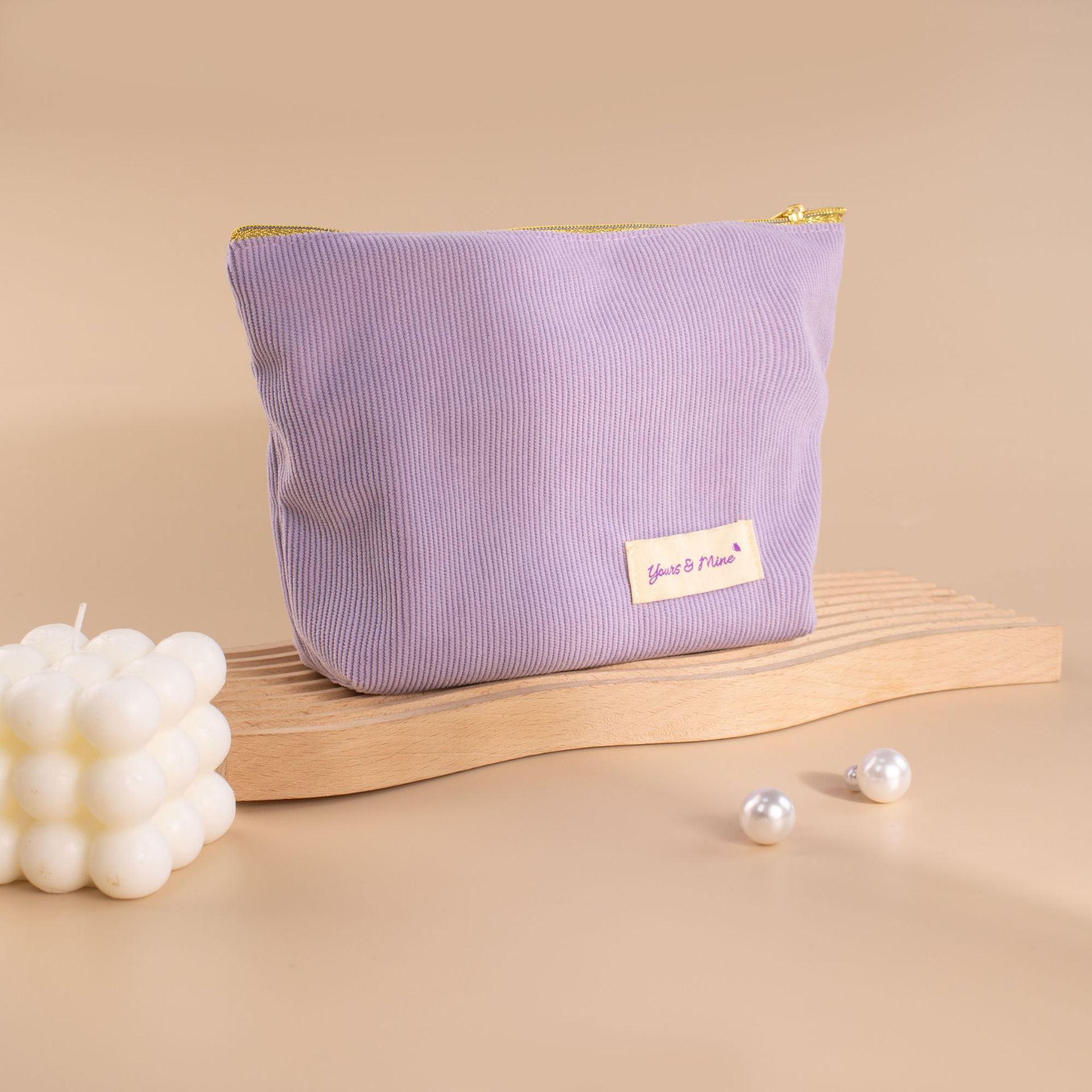 灯芯绒条纹化妆包女便携大容量旅行护肤化妆品零钱包洗漱收纳袋