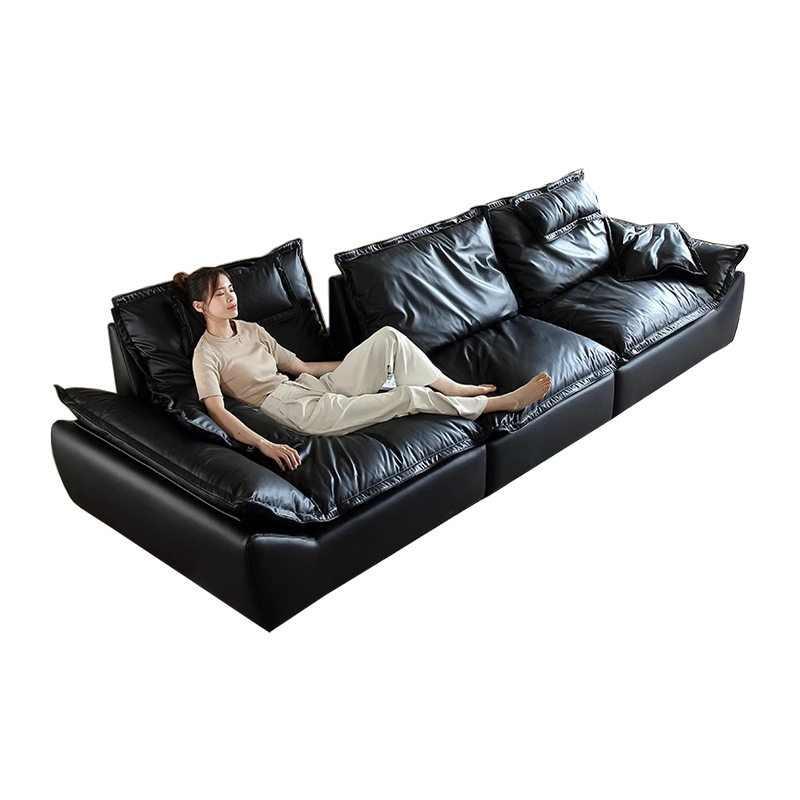 Sofá de cuero de vela con respaldo removible sofá de asiento profundo italiano minimalista sofá de pluma de sala de estar sofá recto