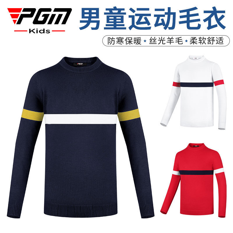 PGM autumn and winter golf clothing boys sweater round neck thickened mercerized wool warm long sleeve T-shirt