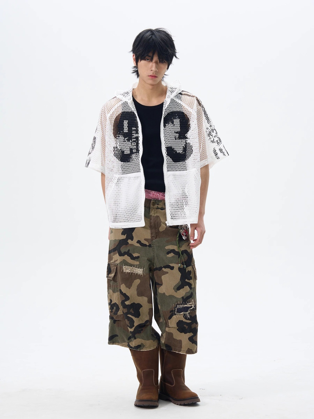 American-style Digital Zipper Hollow-out Hooded Jersey Men And Women, Summer Loose-fitting Short-sleeve_viptrois.com