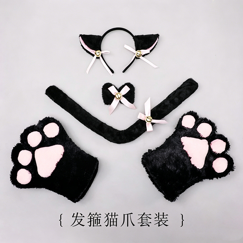 Entrega de una sola pieza lindo gato Cosplay accesorios orejas de gato diadema garra de gato guantes cola de gato accesorios traje