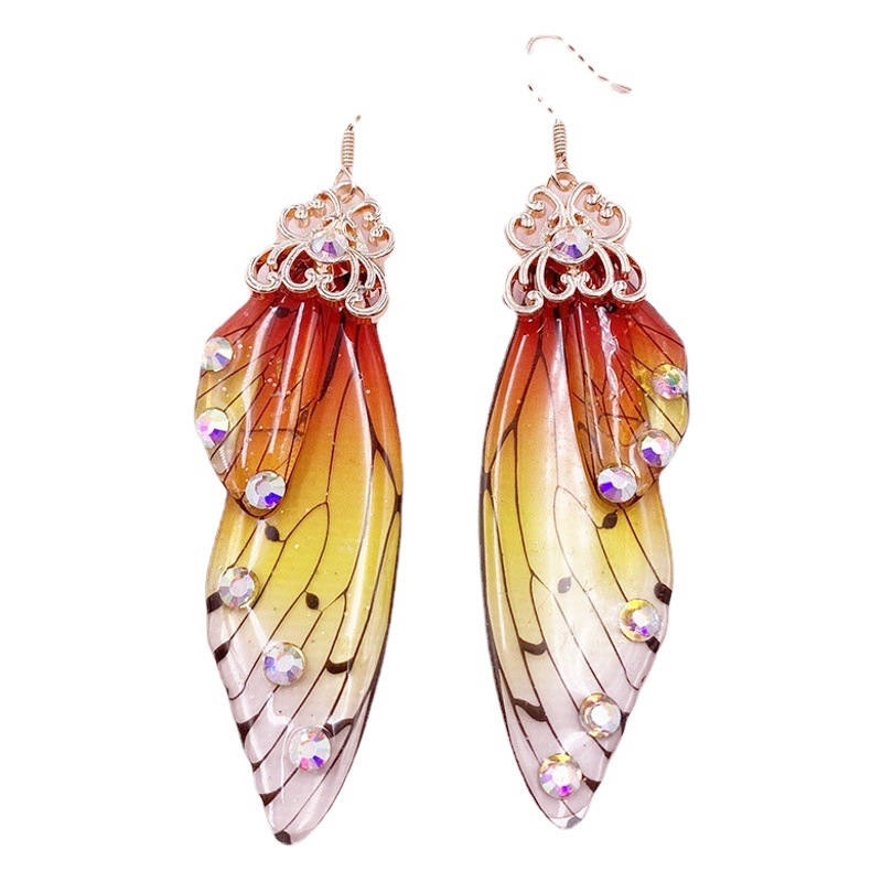 Korean Elegant Long Butterfly Wings Bride Earrings Women's Personality Fashion Animal Ear Studs Simulation Cicada Wings Earrings