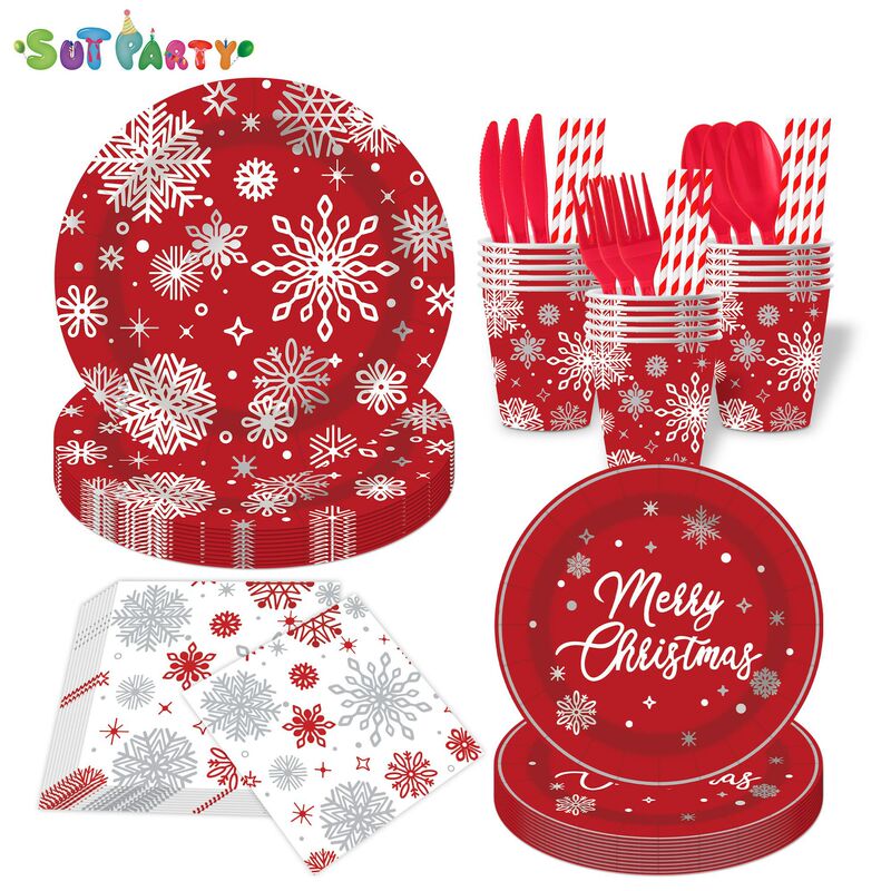 Cross-Border Christmas Snowflake Themed Birthday Party Set Decoration Disposable Paper Plates Paper Cups Paper Napkins Tableware