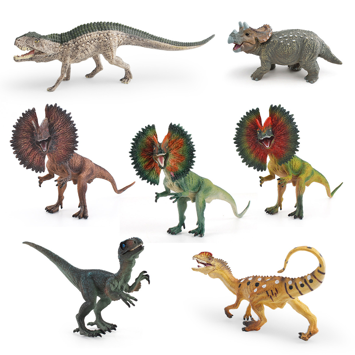 Simulación transfronteriza modelo de dinosaurio jurásico Cognitivo para niños Velociraptor Double Ridge Triceratops Juguetes de decoración hechos a mano