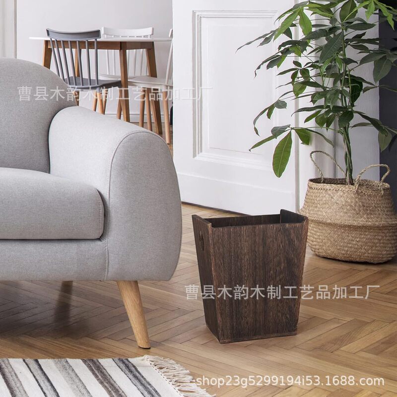 Office Solid Wood Garbage Basket Household Wooden Garbage Basket Small Garbage Bin Kitchen Waste Bin Bathroom Garbage Basket