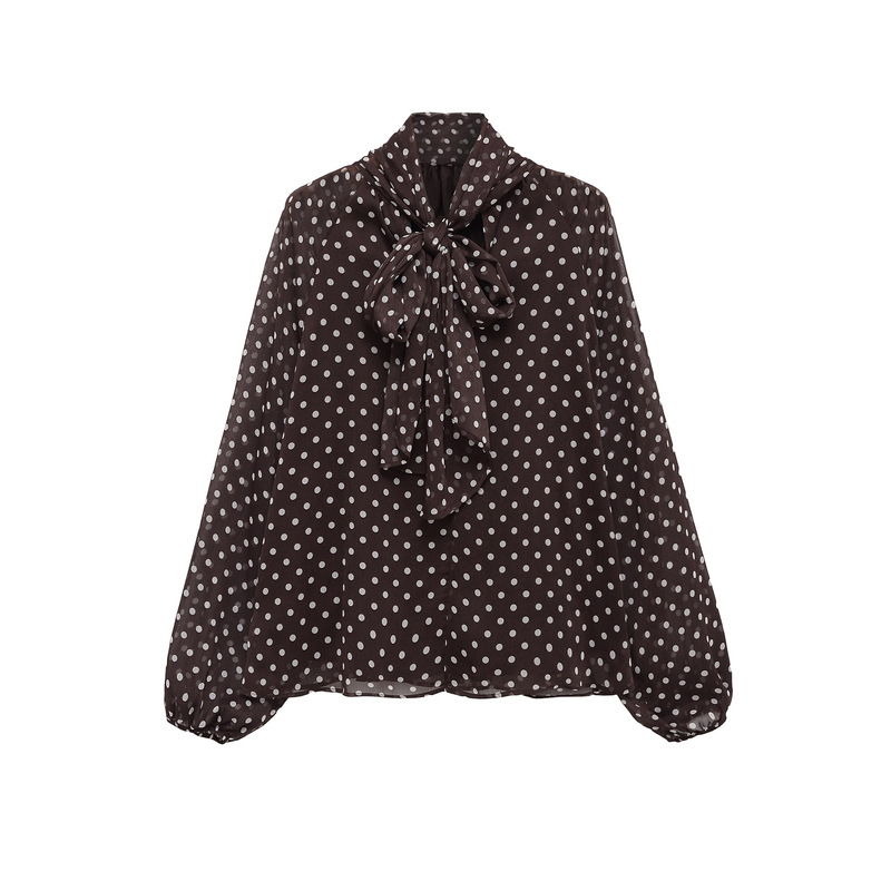 Foreign Trade Wholesale Autum New European and American Style Bow Decorated Polka Dot Printed Shirt 1165237