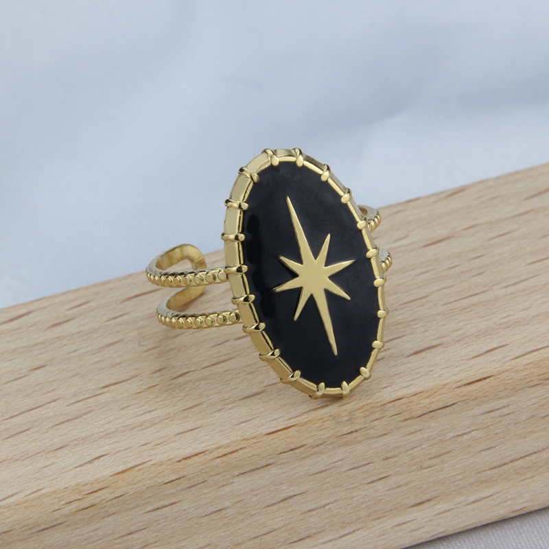 Simple Style Geometric Stainless Steel Open Ring Hollow Out Natural Stone Stainless Steel Rings