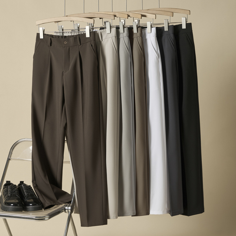 Summer Non-Iron Drapey Men's Trousers, Loose Semi-Elastic Versatile Casual Pants, High-End Solid Color Straight-Leg Long Pants Summer Non-Iron Drapey Men's Trousers, Loose Semi-Elastic Versatile Casual Pants, High-End Solid Color Straight-Leg Long Pants