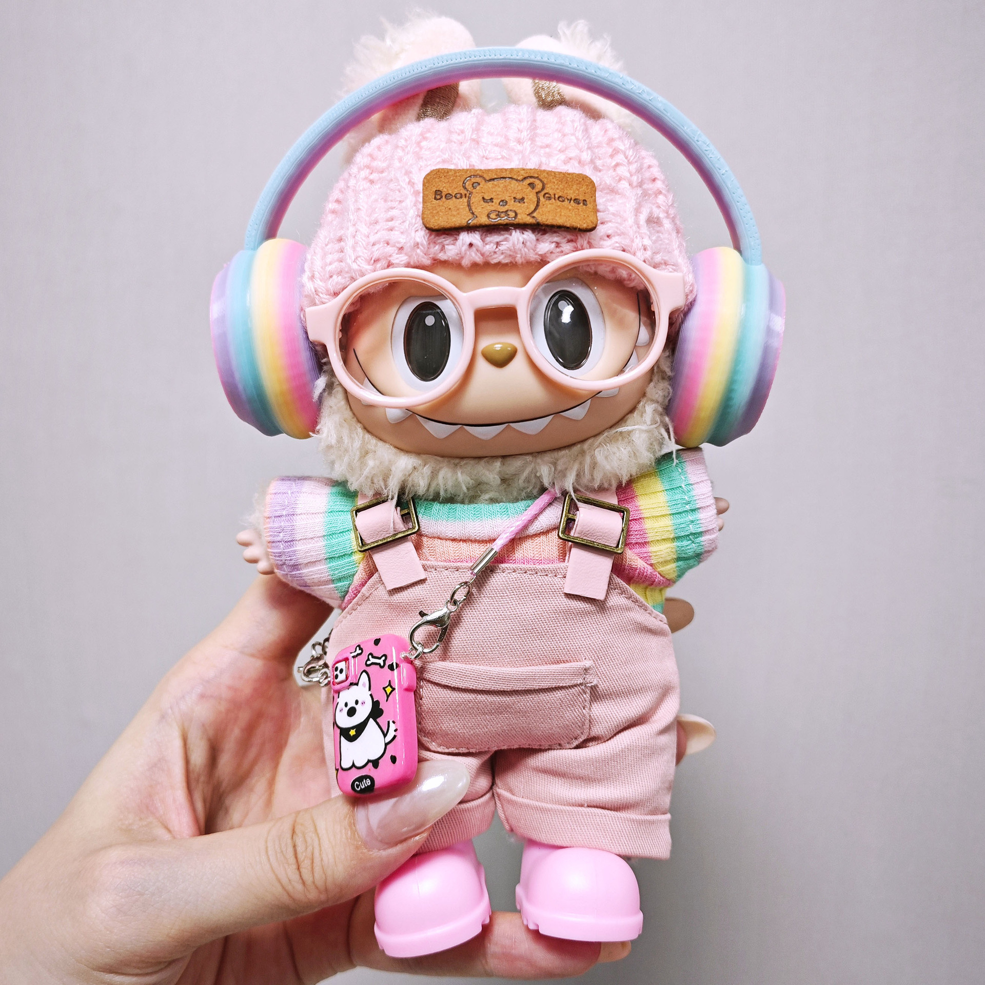 【仅娃衣】labubu娃衣15cm17cm拉布布衣服粉色背带裤套装着替娃衣