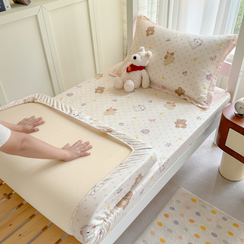 Colcha de cama con estampado de algodón puro, funda de cama para dormitorio de estudiantes de una sola pieza, funda protectora de colchón, juego de tres piezas con todo incluido