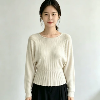 秋冬新款圆领蝙蝠袖套头针织打底衫女韩系设计感毛衣收腰百搭上衣