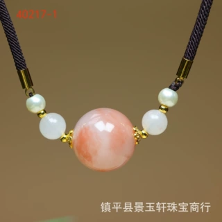 新中式金丝玉圆珠妈妈链 东陵玉绿色毛衣链 桃花酿圆珠锁骨链批发
